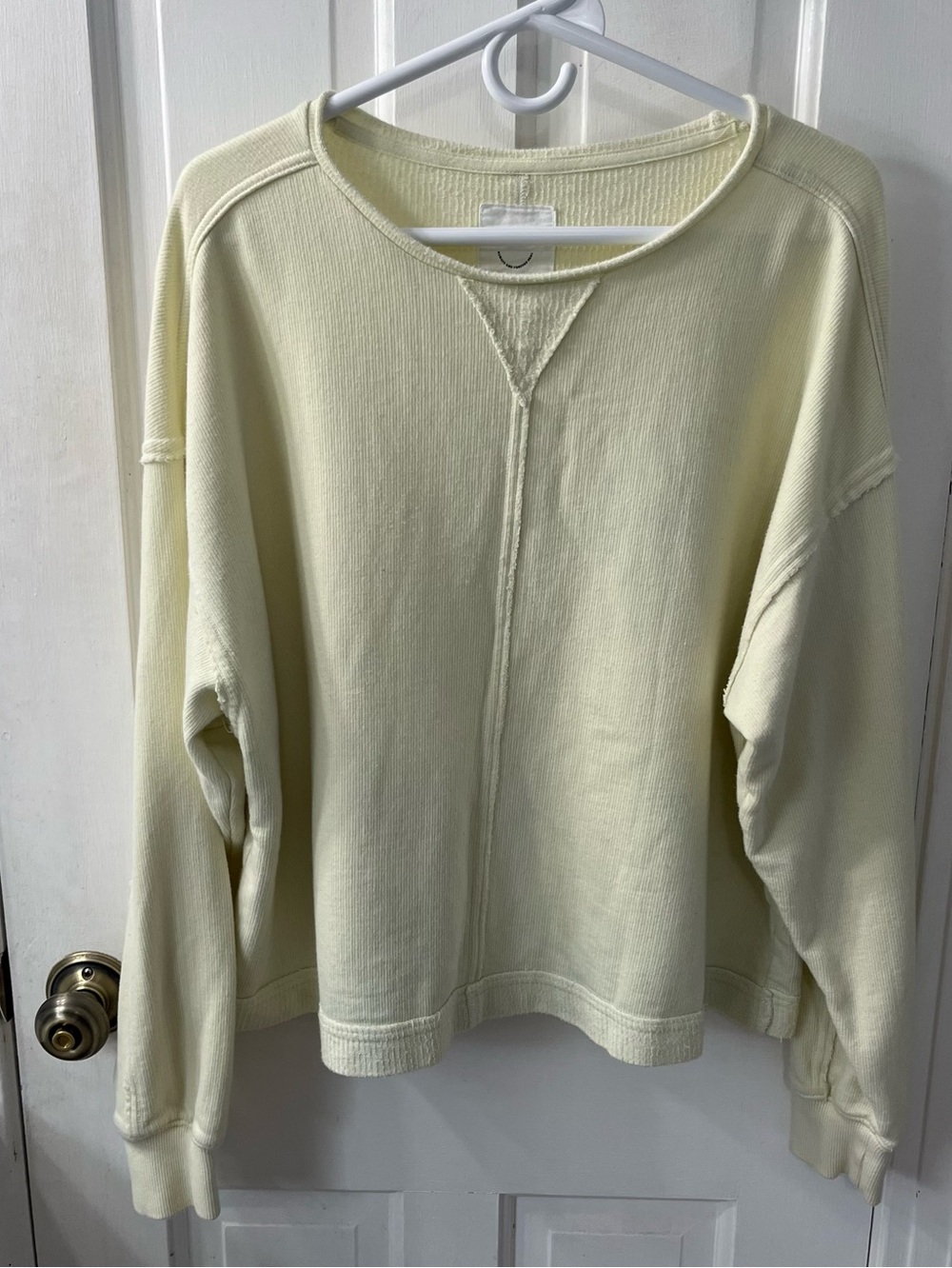 Aerie Vacay Crew Sweatshirt In Cozy Yellow - Size Small (S/P) Oversized Ribbed
